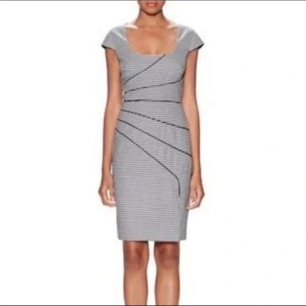 Black Halo Monochrome Striped Midi Dress
